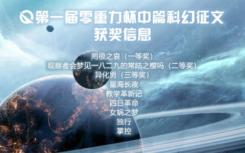 第一届零重力杯中篇科幻征文获奖信息