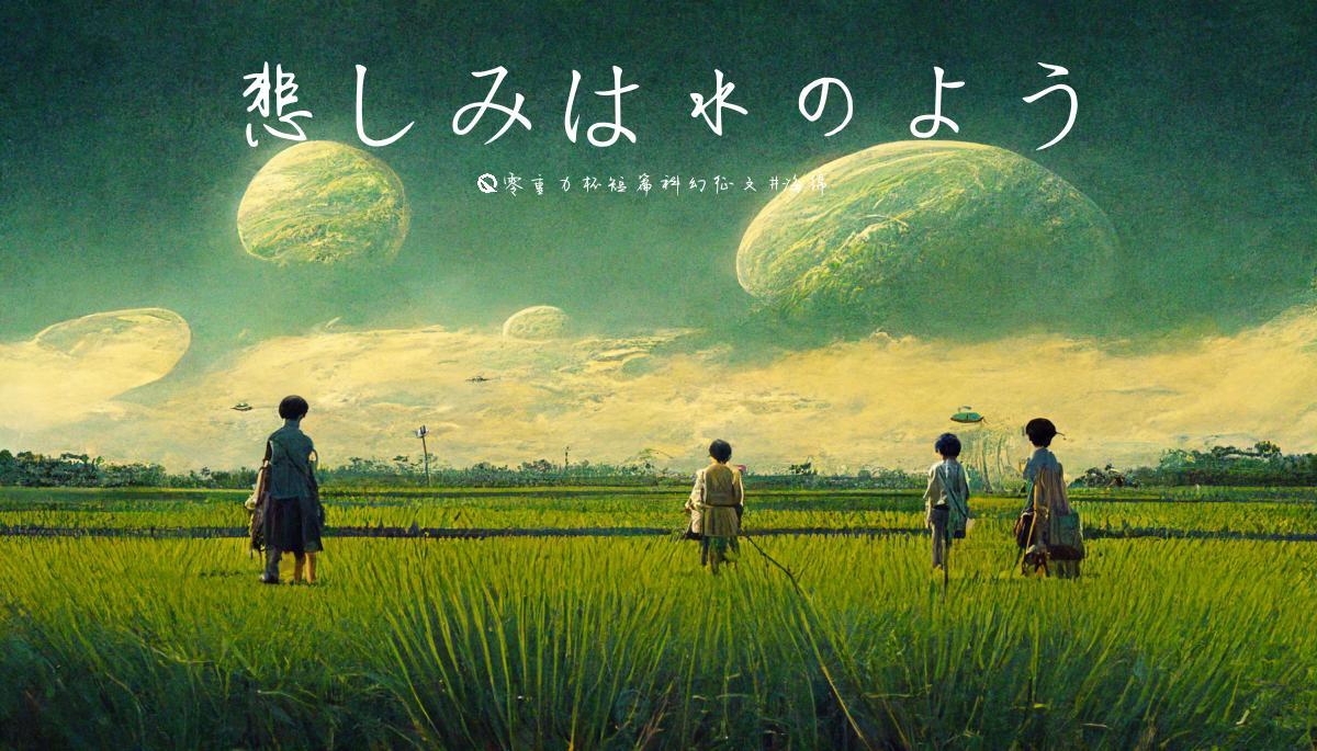 海报由AI（Midjourney）绘制 | Prompts: Alien planet, paddy field, 3 young men, 2 ladies, Miyazaki Hayao