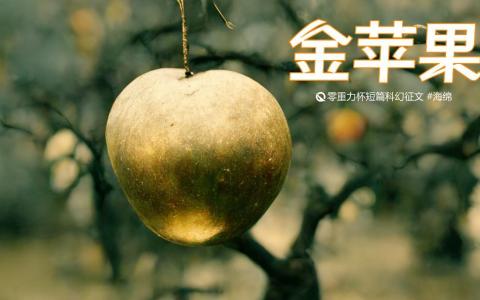 海报由AI（Midjourney）绘制 | Prompts: there is a single golden apple on a single apple tree