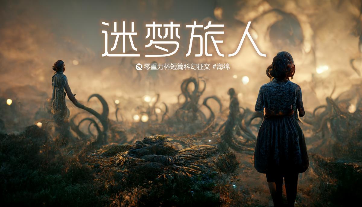 海报由AI（Midjourney）绘制 | Prompts: war, maze, Cthulhu, young woman, traveler, and endless dreams