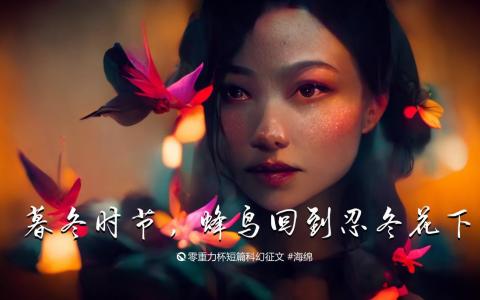 海报由AI（Midjourney）绘制 | Prompts: hummingbird, honeysuckle flower, beautiful Chinese girl
